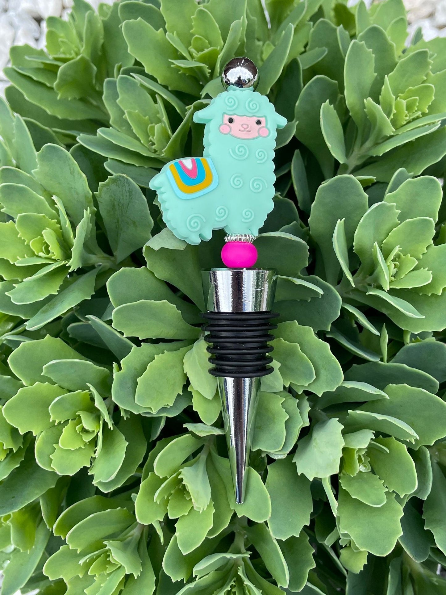 Mint Llama Wine Stopper